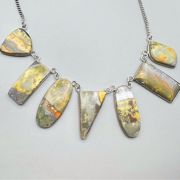 New Bumblebee Jasper Multi Stone Cluster Silver Overlay Necklace - Picture 8 of 12